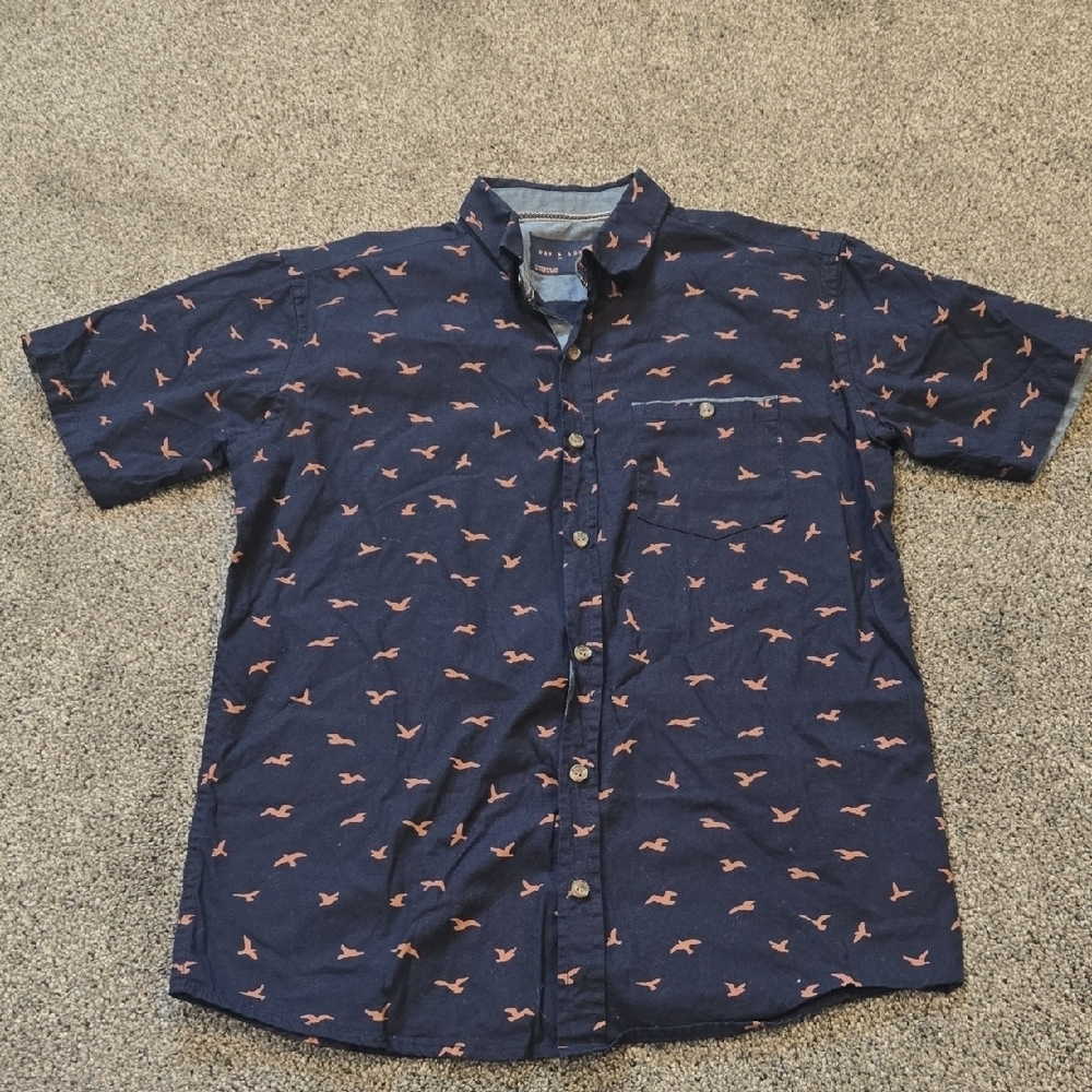 Day & Age Mens Navy Blue Bird Print Shirt Top Sz S